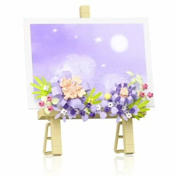Mini Flower Building Bouquet Set,Block Easel for Desk Decorations and Message Stickers,Flower Building Toys Building Blocks Flower (Purple 362Pcs)