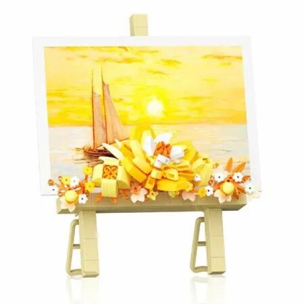 Mini Flower Building Bouquet Set,Block Easel for Desk Decorations and Message Stickers,Flower Building Toys Building Blocks Flower (Yellow 362Pcs)