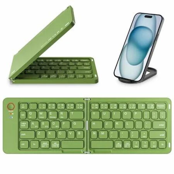Mini Foldable Bluetooth Keyboard with Holder Travel Portable Rechargeable Keyboard for Android Windows iOS,Support 3 Devices(Green)