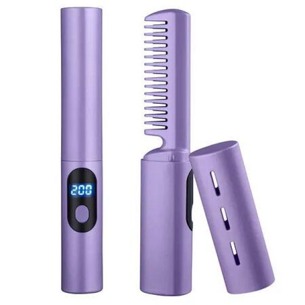 Mini Hair Comb, Cordless Hair Straightener Brush, Negative Ion Rechargeable Hot Comb for Women