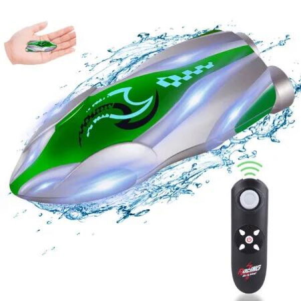 Mini High Speed RC Boat Remote Control LED Lights 360 Degree Rotation Pool Water Toy Gifts for Boys Girls Color Green