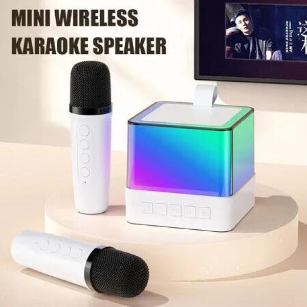 Mini Karaoke Machine, Bluetooth Portable Karaoke With 2pcs Wireless Microphones, Karaoke Machine For Kids with Bass Dazzling Lights