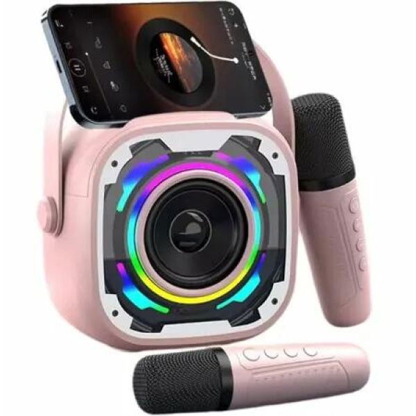 Mini Karaoke Machine for Kids - Phone Stand & Brilliant Sound & 2 Sensitive Microphones -Pink