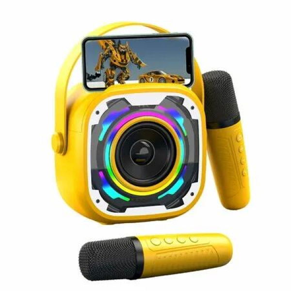 Mini Karaoke Machine for Kids Portable Bluetooth Speaker with 2 Wireless Karaoke Microphones Singing Machine Christmas Toys (Yellow)