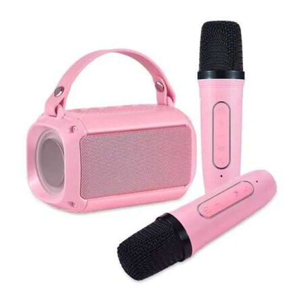 Mini Karaoke Machine for Kids, Portable Bluetooth Speaker, with 2PCS Wireless Microphones, Microphone Toys, for Girls and Boys Birthday Gift (Pink)