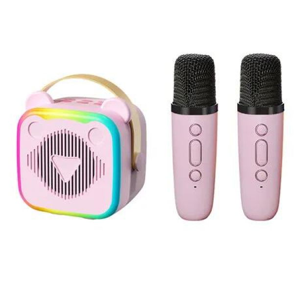 Mini Karaoke Machine Portable Singing Toys Speaker with 2 Wireless Microphones for Girls and Boys (Pinkï¼‰