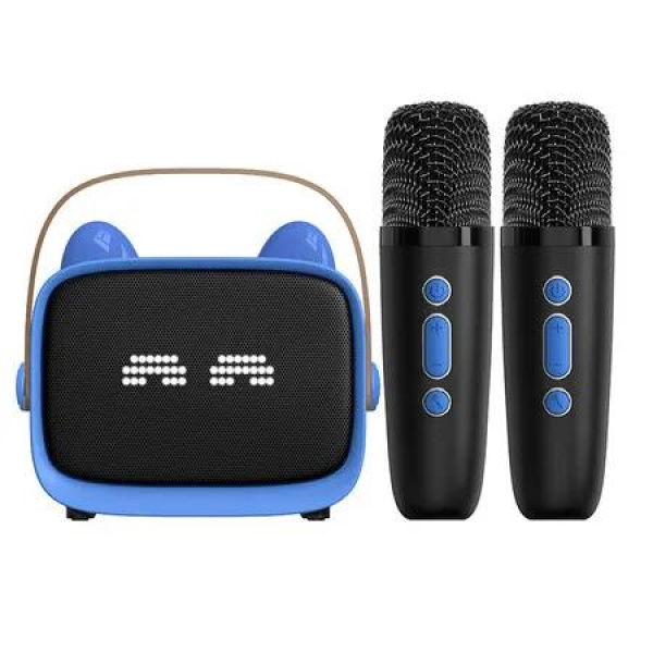 Mini Karaoke Machine Toys Gifts, Portable Speaker with 2 Wireless Microphone and LED, Christmas Birthday Gifts for Girls Boys (Blue)
