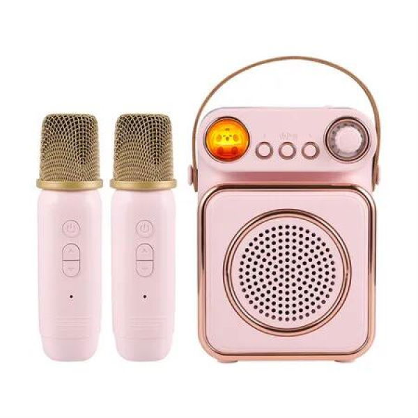 Mini Karaoke Machine with 2 Wireless Microphones for Kids, Portable Bluetooth Speaker Toy for Boys and Girls, Home Party, Birthday Gift, Travel (Pink)