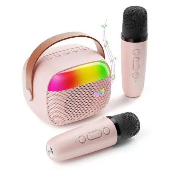 Mini Karaoke Machine,Toy for Girls Portable Bluetooth Speaker with 2 Wireless Microphones,Fashion Toy Gifts for Christmas Birthday,Age3+ (Pink)