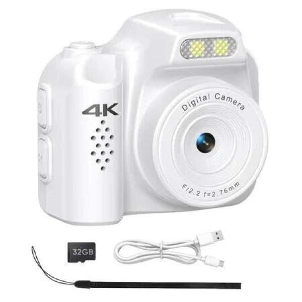 Mini Keychain Camera 4K Digital Tiny Camera with 32GB Card,Fun Pocket Sized Gadget,Collectible Gift,White