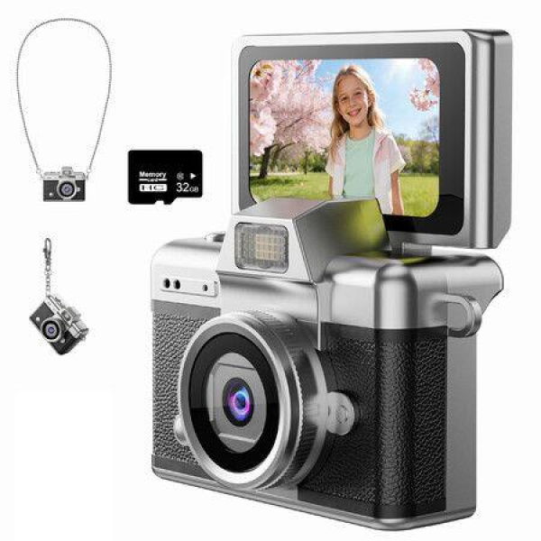 Mini Keychain Camera,1080P Digital Camera with 1.47in LCD,32GB TF Card Included,Pocket-Size Retro Camera,Travel Collectible Gift,Black