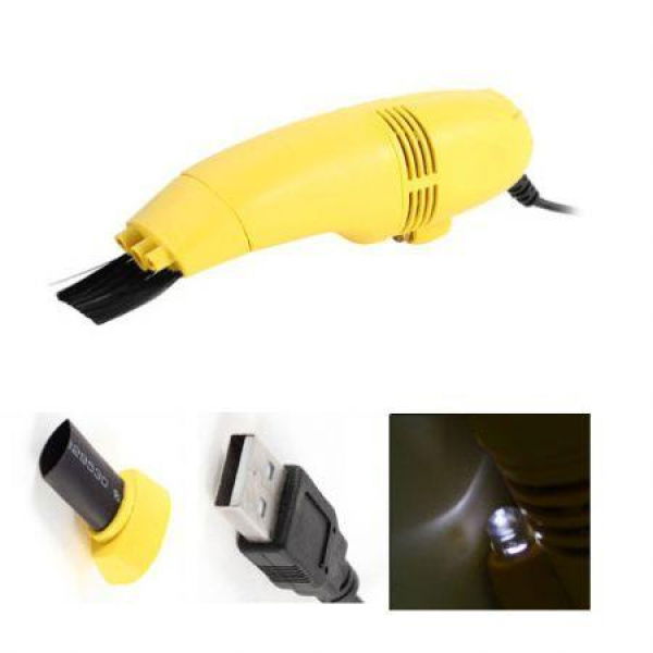 Mini LED USB Laptop Keyboard Cleaner Dust Collector Yellow