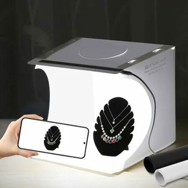 Mini Light Box,Photography Table Top Light Box 20 LED Portable Photo Studio Shooting Tent with 2 Kinds Color Backdrops (24x23x23cm)