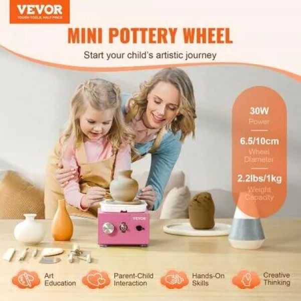 Mini Pottery Wheel Electric Ceramic Wheel Machine 0-320RPM Speed Pink