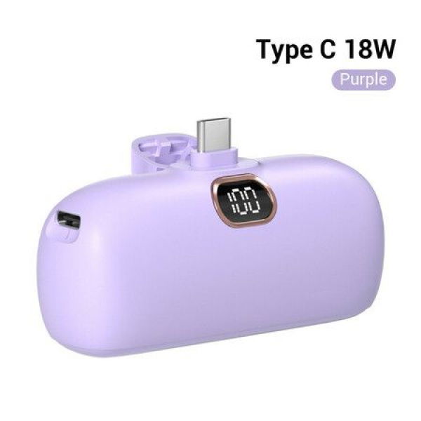 Mini Power Bank IPhone Portable Charger 5000mAh Fast Charging Ultra-Compact For IPhone 14/14 Pro/14 Plus/13/13 Pro - Purple.