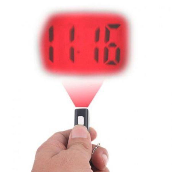 Mini Projection Laser Projector Clock Key Ring Keychain -Black