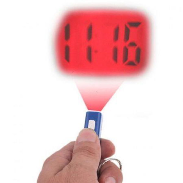 Mini Projection Laser Projector Clock Key Ring Keychain -Blue