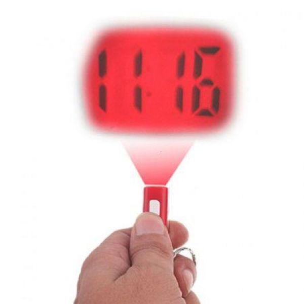 Mini Projection Laser Projector Clock Key Ring Keychain -Red