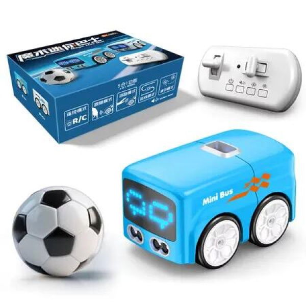Mini RC Bus Gesture Remote Control Smart Sensor Car, Auto-Avoidance Line Tracking Desktop RC Vehicle with LED Expression Lights,Color Blue
