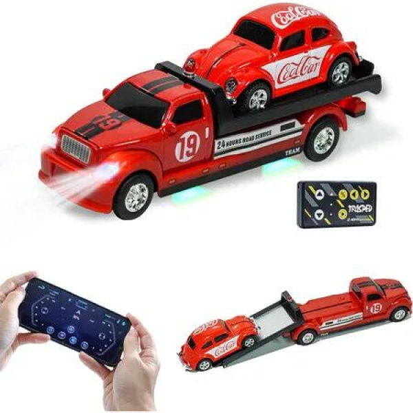 Mini RC Monster Truck, 1:64 Scale Remote Control Car with Pull Back Action, USB-C Rechargeable, 2.4Ghz RC, Red