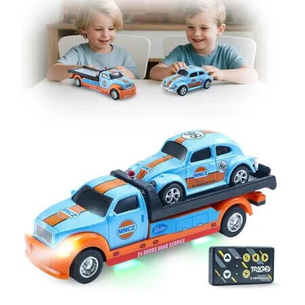 Mini RC Monster Truck, 1:64 Scale Remote Control Car with Pull Back Action, USB-C Rechargeable, Orange Blue