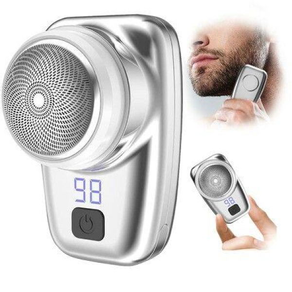 Mini Shaver Portable Electric Shaver Electric Razor For Men Mini-Shave Pocket Portable Shavers USB Rechargeable Waterproof Shaver Easy One-Button Wet And Dry Use Suitable For Home Car Travel (Silver)