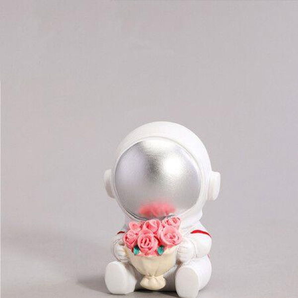 Mini Space Astronaut Model Ornaments Sitting Style Embracing Flower