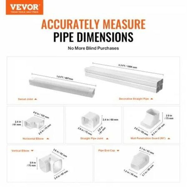 Mini Split Line Set Cover 76.2mm W 4830mm L PVC Decorative Pipe Line Cover For Air Conditioner with 4 Straight Ducts & Full Components Paintable