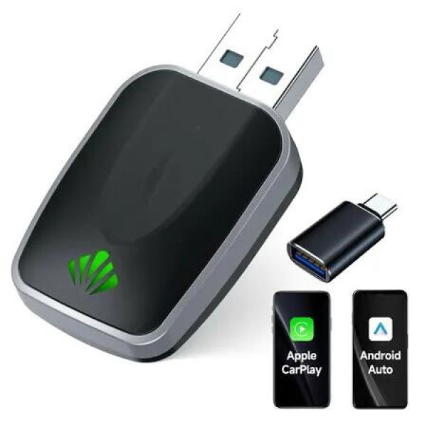 Mini Wireless CarPlay & Android Auto Adapter 2-in-1 Plug Play Dongle iPhone Android Convert Wired to Wireless USB-A/C Support