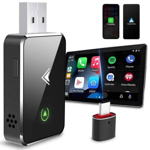 Mini Wireless Carplay & Android Auto Adapter 2 in 1,Clear The Memory Function,Fast Stable Connection,No Delay,for 2016+ Cars iOS 12+ Android 11+ (Black)