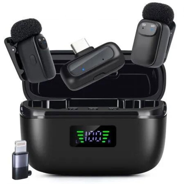 Mini Wireless Lavalier Microphone for iPhone Android PC 3-Level Noise Cancellation,Plug Play Lapel Mic for Video Recording Live Streaming