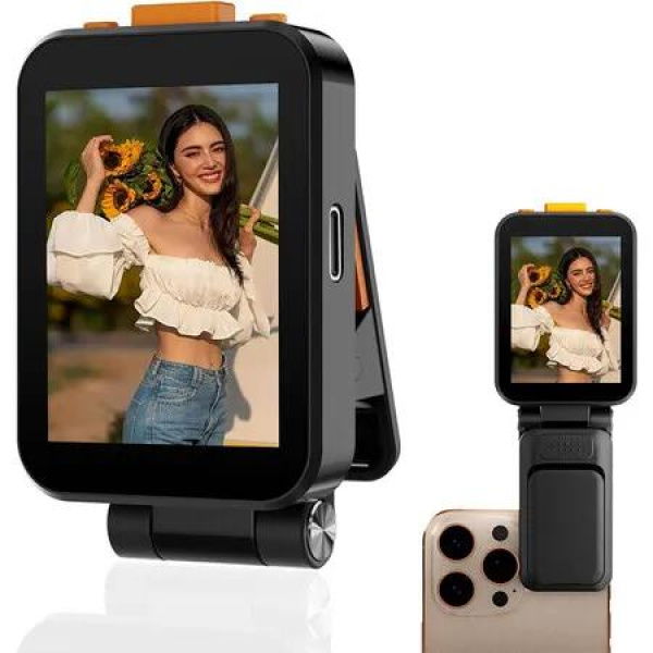 Mini Wireless Selfie Monitor Screen for Phone with Sounds, Portable Phone Rear Camera Selfie Monitor for Vlog Live Stream and TikTok