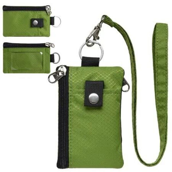 Minimalist RFID Blocking Small Wallet with ID Window,WaterResistant Zip Id Case Wallet with Lanyard Keychain for Cards,Cash,Travel,Women,Men (Green)