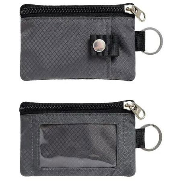 Minimalist RFID Blocking Small Wallet with ID Window,WaterResistant Zip Id Case Wallet with Lanyard Keychain for Cards,Cash,Travel,Women,Men (Grey)