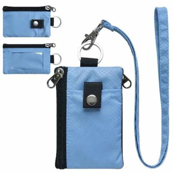 Minimalist RFID Blocking Small Wallet with ID Window,WaterResistant Zip Id Case Wallet with Lanyard Keychain for Cards,Cash,Travel,Women,Men (Light Blue)