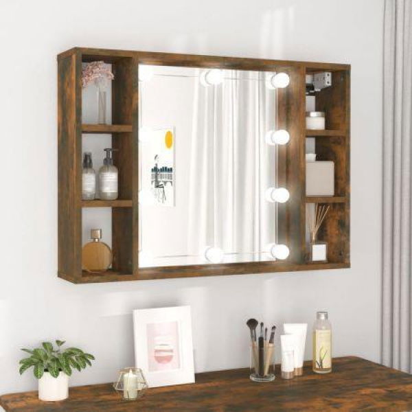 Mirror Cabinet With LED Smoked Oak 76x15x55 Cm