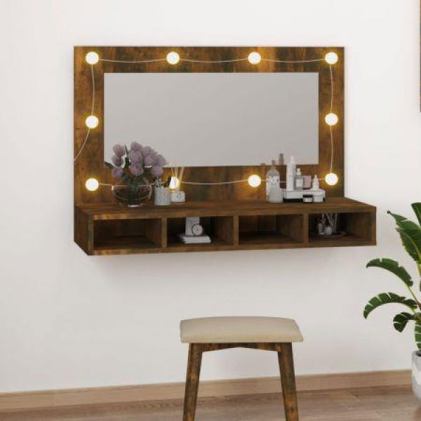 Mirror Cabinet With LED Smoked Oak 90x31.5x62 Cm.