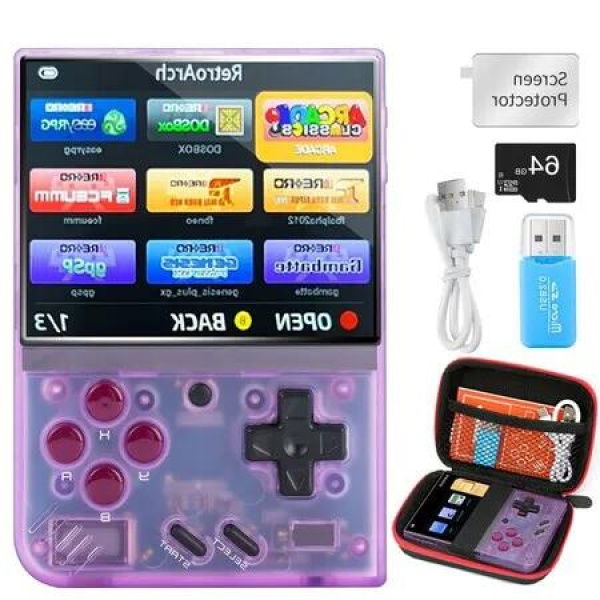 Miyoo Mini Plus Retro Handheld Game Console with 10000+ Classic Games, 64G TF Card, 3.5-inch Screen, Portable Rechargeable Open Source Emulator for Customizable Gaming, WiFi Support(Purple)