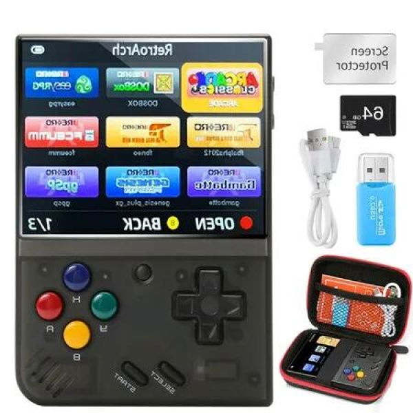 Miyoo Mini Plus Retro Handheld Game Console with 64GB TF Card, 10000+ Games, 3.5 Inch Rechargeable Open Source Game Console Emulator, WiFi (Black)