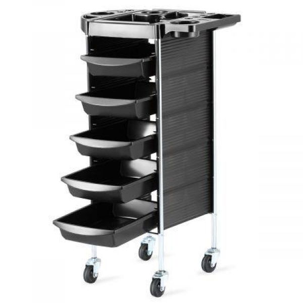 Mobile 6-Tier 5-Sliding-Tray Hairdressing Trolley Salon Cart With Multi-Segments On Top.