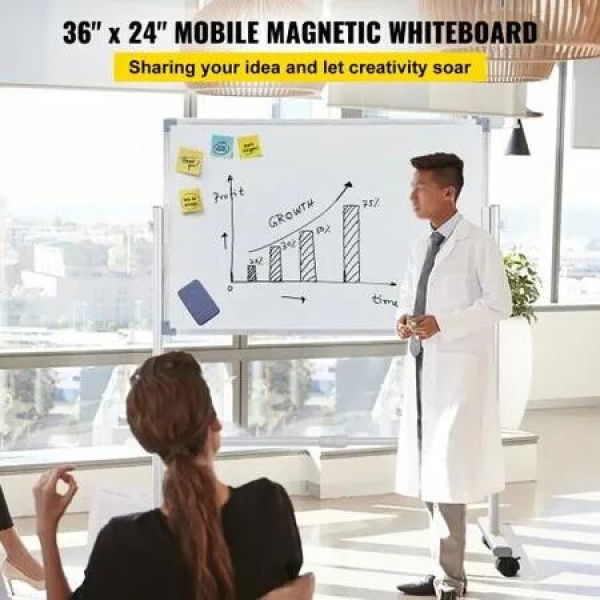 Mobile Dry Erase Board Magnetic Whiteboard w/ Stand 60 x 90cm Double Sided