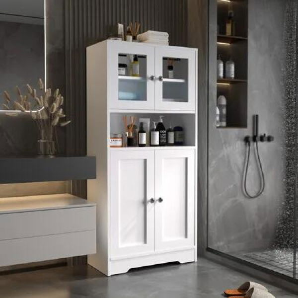 Modern Bathroom Cabinet Unit Pantry Cupboard Bookcase Filing Display Shelving Floor Free Standing for Kitchen Bedroom Laundry Room Office 60x30x128cm