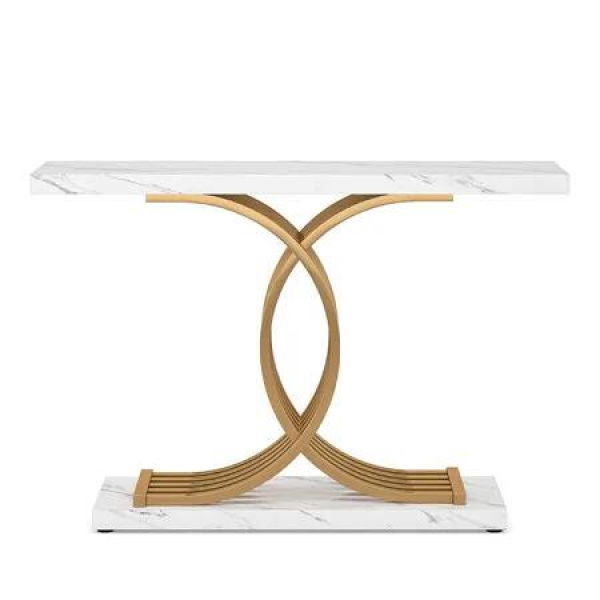 Modern Console Table Coffee Narrow Sofa Side Desk Storage Rack Display Marble White Accent Hall Living Room Office Entry Office Furniture 100x30x80cm