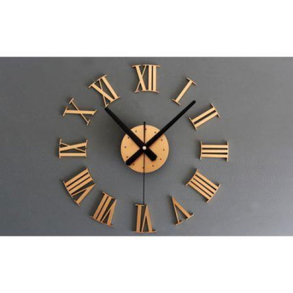 Modern DIY 3D Roman Numerals Wall Clock Golden