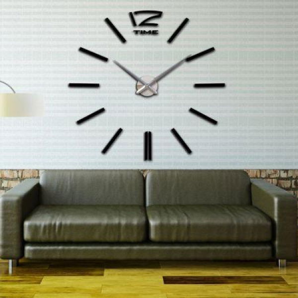 Modern DIY Wall Clock Creative Scale Large Watch Decor Stickers Set Mirror Effect Acrylic Glass Decal Home Removable Decoration Black