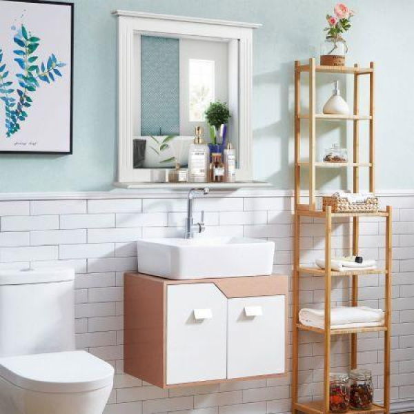 Modern Wall-mounted Rectangular Bathroom Mirror With Storage Shelf