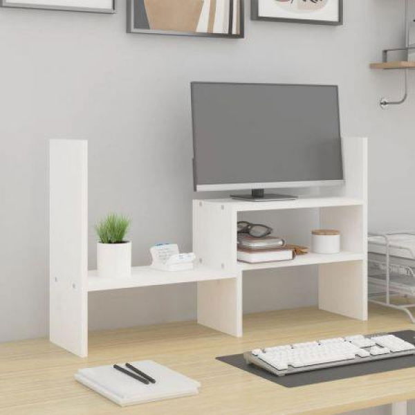 Monitor Stand White (39-72) X 17 X 43 Cm Solid Wood Pine.