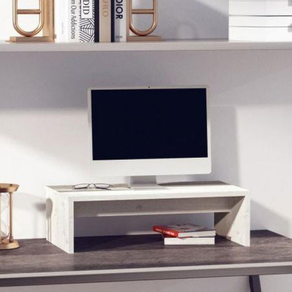 Monitor Stand White 50x27x15 Cm Solid Wood Pine