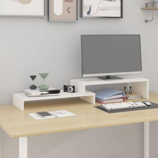 Monitor Stand White (52-101) X 22 X 14 Cm Solid Wood Pine.