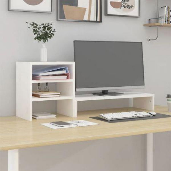 Monitor Stand White 81x20x30 Cm Solid Wood Pine